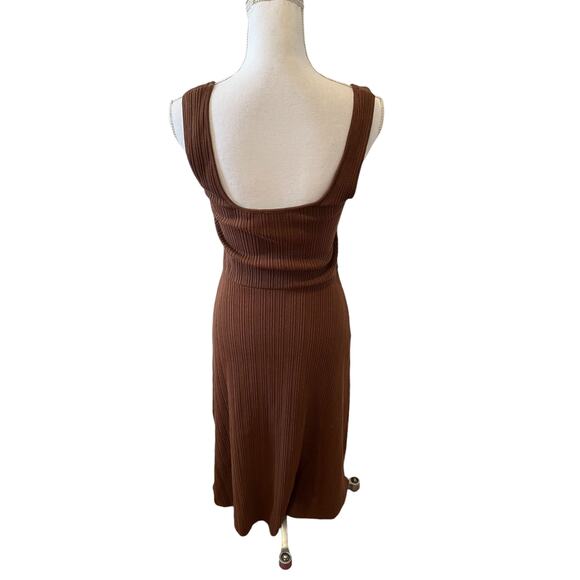 Vince Ribbed Knit Square Neck Midi Dress Chestnut Hazelnut Brown S - Picture 6 of 9